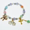Round Poly Beads Elastic Bracelet with Gold Cross