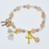 Round Poly Beads Elastic Bracelet with Gold Cross