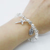 Clear or Pink Acrylic & Pearl Beads Elastic Bracelet with Silver Cross