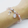 Clear or Pink Acrylic & Pearl Beads Elastic Bracelet with Silver Cross