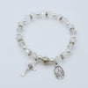 Clear or Pink Acrylic & Pearl Beads Elastic Bracelet with Silver Cross
