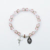 Clear or Pink Acrylic & Pearl Beads Elastic Bracelet with Silver Cross