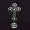 Gold or Silver Plated Metal Cross Round Stand with Diamonte Beads