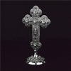 Gold or Silver Plated Metal Cross Round Stand with Diamonte Beads