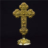 Gold or Silver Plated Metal Cross Round Stand with Diamonte Beads