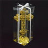 Gold or Silver Plated Metal Cross Round Stand with Diamonte Beads