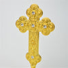 Gold or Silver Plated Metal Cross Round Stand with Diamonte Beads