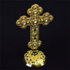 Gold or Silver Plated Metal Cross Round Stand with Diamonte Beads