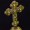 Gold or Silver Plated Metal Cross Round Stand with Diamonte Beads