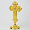 Gold or Silver Plated Metal Cross Round Stand with Diamonte Beads