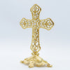 GOLD STANDING CROSS WITH PEARL AND CRYSTAL DETAILS