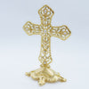 GOLD STANDING CROSS WITH PEARL AND CRYSTAL DETAILS