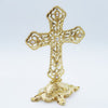 GOLD STANDING CROSS WITH PEARL AND CRYSTAL DETAILS