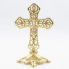 GOLD STANDING CROSS WITH PEARL AND CRYSTAL DETAILS