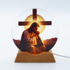 Round Glass Jesus and Cross Image Light stand