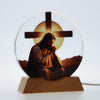 Round Glass Jesus and Cross Image Light stand