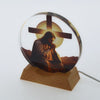 Round Glass Jesus and Cross Image Light stand