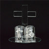 GLASS CROSS STAND with Standing bible and Crucifix/Mary and Baby Jesus