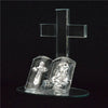 GLASS CROSS STAND with Standing bible and Crucifix/Mary and Baby Jesus