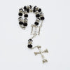 Black Glass with Silver Religious ROSARY Beads with Crucifix small version for car