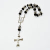 Black Glass with Silver Religious ROSARY Beads with Crucifix small version for car