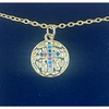 Gold Necklace with Round Gold Cross and little colourful crystal stones