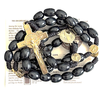 St Benedict Black Wooden beads Rosary with Gold Crucifix and Medal and card 10cm