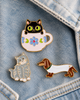 Black Crazy For Cats Tea Cup Memento Pin