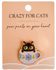 Black Crazy For Cats Tea Cup Memento Pin