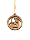 Olive wood round Mary and child decoration