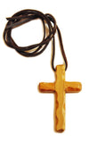 Wooden cross on leather
