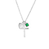 Sterling silver heart, cross and green opalite charm necklace
