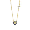 Sterling silver gold plated micro pave eye necklace with side cross