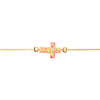 Sterling silver pink opalite cross bracelet with rolo chain and gold plating