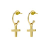 Gold half hoop earrings with cross charm