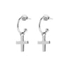 Silver half hoop earrings with cross charm