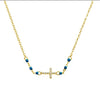 Sterling silver short necklace available in Gold or Silver with nano turquoise and cz cross detail