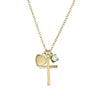 Sterling silver heart, cross and green opalite charm necklace Gold colour