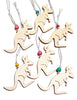 6 small wooden kangaroo christmas tree decorations. Each has a silver cord and a different coloured bead. Each kangaroo is 7cm across