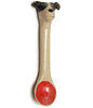 a small pale coloured ceramic spoon with a coloured bowl and the face of a dog on the end of the handle
