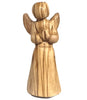 a simple carved wooden standing angel, with praying hands and without facial features